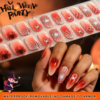 Autocollants pour ongles en gel semi-durcis non toxiques, orange et violet, avec motifs personnalisés d'Halloween (chauve-souris, fantôme, toile d'araignée, 'Glow Boo', visage brodé), pour les fêtes