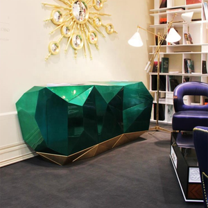 <span class=keywords><strong>Aparador</strong></span> de madera de lujo moderno con diseño de diamante verde Gabinete de sala de estar de alto brillo <span class=keywords><strong>para</strong></span> comedor Dormitorio Uso en el pasillo del hotel - Product Image 2