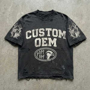 T-shirt pour homme en coton 100% délavé à l'acide, impression numérique, style vintage usé, coupe ample, surdimensionné, streetwear, personnalisable OEM - Product Image 1