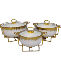 Vente directe d'usine, casserole ovale en céramique marbrée dorée, pot à soupe de style buffet avec support en fer, ustensiles de cuisine en marbre