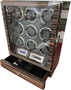 Luxury High Quality Automatic Watch Winder Safe Wood Leather Watch Winder Box 9 Slots With DRAWER TOUCH SCREEN LED FINGERPRINT