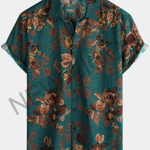 เสื้อเชิ้ตฮาวายแขนสั้นทรงหลวมสำหรับผู้ชาย ผ้าฝ้าย คอวี ลายดอกไม้ สตรีทแวร์ ขายดี - Product Image 6