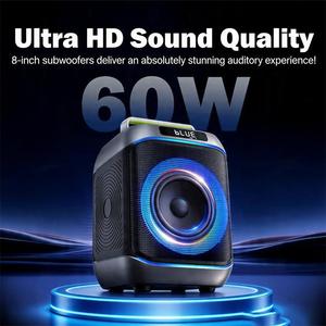 Enceinte portable Remax avec fonction karaoké, 60W, enceintes d'extérieur avec basses profondes, lumières RGB, micro sans fil pour les fêtes, prise en charge AUX/USB/TF - Product Image 2