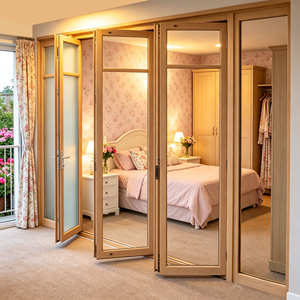 Porte pliante accordéon en bois massif et aluminium, design moderne, prévention des incendies, garantie 5 ans, porte coulissante intérieure - Product Image 1