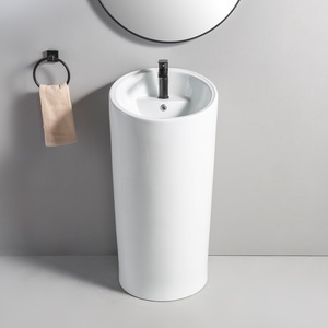 Lavabo de <span class=keywords><strong>Pedestal</strong></span> Moderno de Una Pieza <span class=keywords><strong>con</strong></span> Desagüe, Lavamanos de Cerámica para Baño - Product Image 4