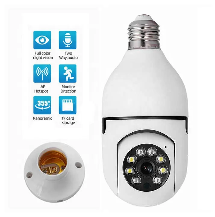 Grosir E27 bohlam Kamera CCTV IP Full HD 1080P wifi, pengawasan dalam ruangan Digital pelacakan otomatis warna penuh penglihatan malam