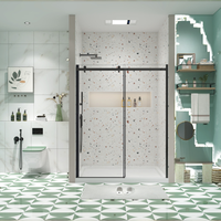 Puerta Corredera de Ducha con Marco de Vidrio, Diseño Moderno, Bandeja de ABS, Rejilla Negra y Aspecto Recto, Directo de Fábrica