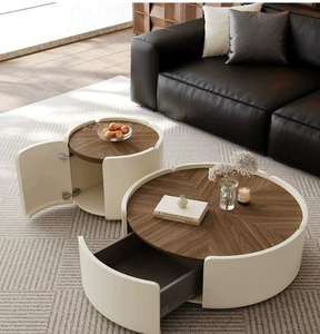 Mesa de centro Foshan Factory con diseño de pétalo, combinación moderna de madera maciza, lujo discreto para la sala de estar, placa redonda de piedra. - Product Image 2