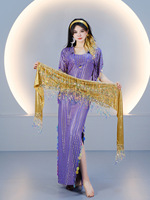 Nuevo Conjunto de Vestido Galabeya para Danza del Vientre Baladi Saidi, Traje de Danza Raks Assaya, Atuendo Oriental para Espectáculos, Cinturón Dorado y Diadema
