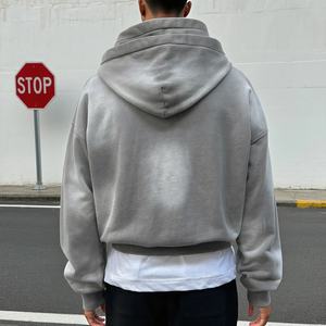 Sweat à capuche lourd de style streetwear avec double fermeture éclair, logo brodé personnalisé, sweat à capuche à double capuche, sweat à capuche ample et délavé, sweat à capuche zippé pour homme - Product Image 3