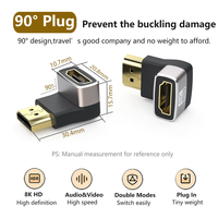 Adaptateur à 90 degrés, angle droit, mâle vers femelle, compatible 8K HDR HD avec ordinateur portable, téléviseur UHD, moniteur, PS5 4