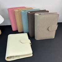Classeur Organiseur A6 à Feuilles Mobiles Durable avec Logo Personnalisé, Planificateur de Budget, Couverture en Lin et Cuir, Classeur à 6 Anneaux avec Portefeuille Zippé Doré