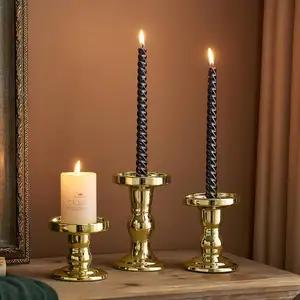 支柱玻璃烛台支架，一套3个金锥形桌子中心件，支架装饰棒婚礼派对晚宴胡里红葡萄酒