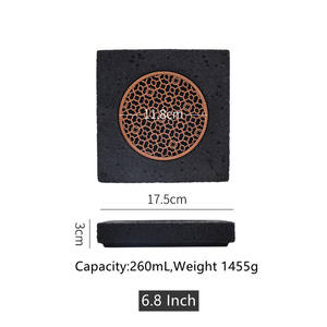 مطعم أطباق الجليد الجاف وألواح تصميم الصخور البركانية اليابانية السوشي السلمون والمأكولات البحرية تقديم طبق العشاء <span class=keywords><strong>Pl</strong></span> - Product Image 6