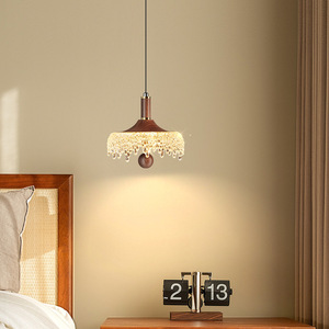 Lámpara colgante de tres cabezas estilo crema francés, LED E27, forma alargada, para sala de estar y comedor - Product Image 2