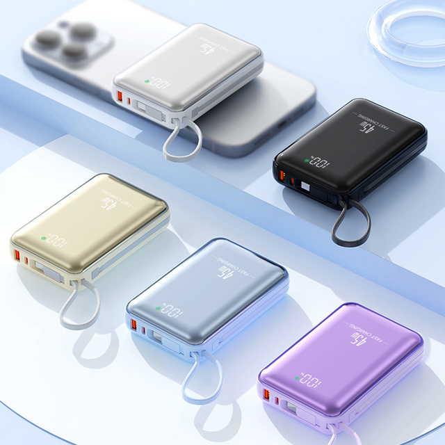 Bidirectional 45W Power Bank 20000mAh with Built-in Cable Outdoor Portable Charging Laptop Power Bank