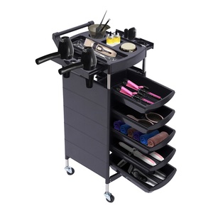Chariot de <span class=keywords><strong>coiffure</strong></span> <span class=keywords><strong>professionnel</strong></span> mobile noir avec armoire - Product Image 6