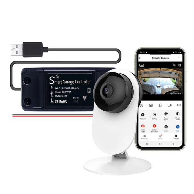 WiFi Smart Garage Camera Door Opener Remote, 2-Door Left Open Alert and Control, No Subscription Required Compatible with Alexa