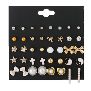 Juego de pendientes con forma de flor retro de estilo coreano, 20 pares, con forma de corazón y lazo, joyería para mujer, regalo, accesorios de moda - Product Image 5