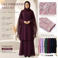 Ensemble Abaya en Chiffon et Dentelle Fait Main de Luxe OEM, Robe Musulmane Modeste Personnalisée, Kimono Abaya Floral pour Mariage
