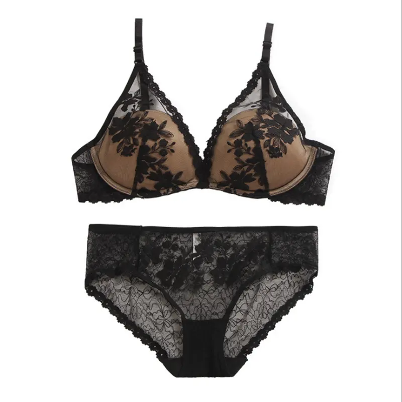 New lace embroidery sexy half cup bra set small clear flower comfortable sexy sexy lingeries women