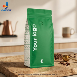 Sachet de café à fond plat imprimé avec logo personnalisé, valve unidirectionnelle et fermeture éclair à languette, emballage de café mat haute barrière - Product Image 1