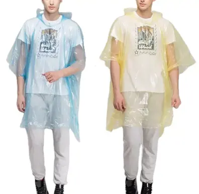 Logo imprimé personnalisé imperméable Transparent Portable imperméable jetable PE Poncho pour la randonnée