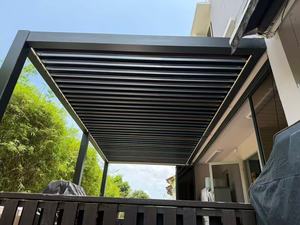 Pergola murale moderne <span class=keywords><strong>3x4</strong></span> 4x4 3x5 3x6 4x6m en alliage d'aluminium pour terrasse, avec toit motorisé et lames orientables, gazebo extérieur - Product Image 4