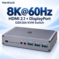 Commutateur KVM Hardrock 8K 60Hz HDMI 2.1 DP 2x2 double moniteur Hub USB 3.0 5 Gbps Télécommande IR pour deux postes de travail informatiques