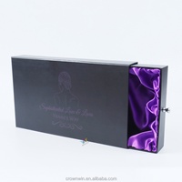 Boîte cadeau rigide élégante personnalisée à tiroir coulissant carré avec poignée en satin violet et emballage de rangement pour bijoux laminé en gros