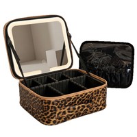 Sac de maquillage de voyage haut de gamme en PU avec LED, personnalisable, miroir intégré, grande capacité, portable pour femme, étui à pinceaux, organiseur compartimenté