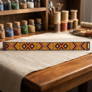 Ceinture élastique tressée style tribal chic - Boucle artisanale en bois et pièce maîtresse perlée de verre - Product Image 1