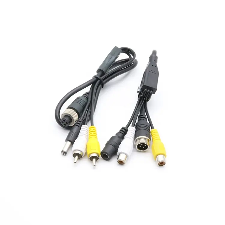 Waterproof M12 connector audio video 4pin aviation to rca cable for rear view mobile dvr camera system