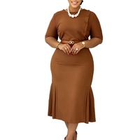 Nouvelle Collection 2027 – Robe Midi Sirène Ceinturée pour Femme, Grande Taille, Manches Mi-Longues, Boutons Décoratifs, Coupe Moulante, Idéale Bureau et Affaires