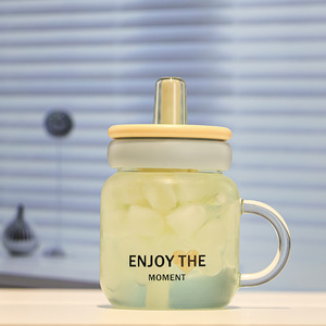 Vaso Portátil de Vidrio de Borosilicato con Tapa Antiderrames, Diseño Moderno, Apto para Lavavajillas, Botella de Agua de Gran Capacidad para Oficina - Product Image 1