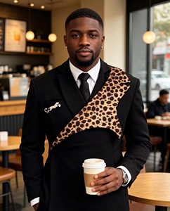 <span class=keywords><strong>Veste</strong></span> <span class=keywords><strong>de</strong></span> <span class=keywords><strong>costume</strong></span> pour <span class=keywords><strong>homme</strong></span> style célébrité automne/hiver avec broche imprimé léopard Congo Sape Culture - Product Image 1