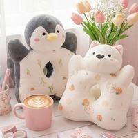 Coussin de soutien pour le cou en forme de U en peluche avec motif animal de dessin animé pour la sieste au bureau et les voyages