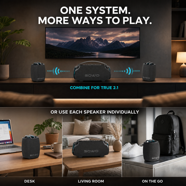 True 2.1 Wireless Audio System X30 Subwoofer and Two X10 Speakers Portable IP66 LE Audio Auracast