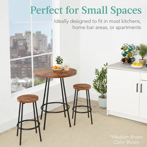 Cross-border modern minimalist round <b>bar</b> <b>table</b> and patio balcony casual dining <b>table</b> and chair set with wooden high stools - Product Image 2