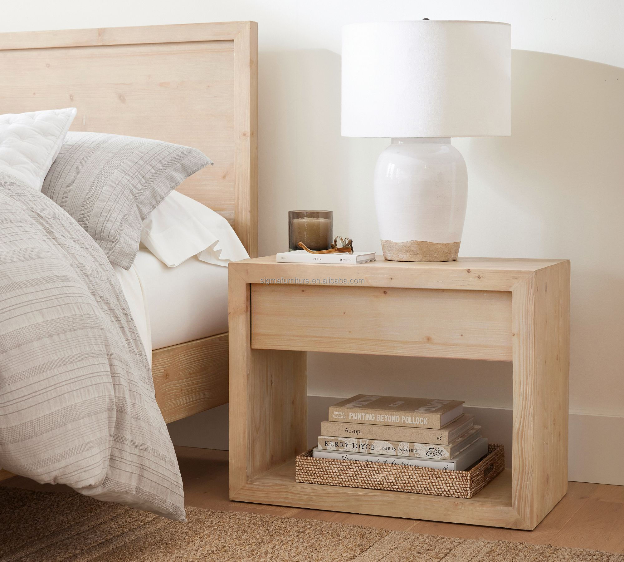 High quality farmhouse modern bedside chest table with drawers nightstand wood cupboard