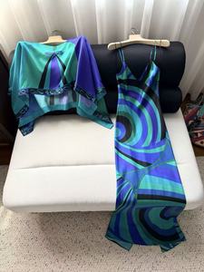 OUDINA Nuovo <span class=keywords><strong>Abbigliamento</strong></span> <span class=keywords><strong>Estivo</strong></span> da <span class=keywords><strong>Donna</strong></span>, <span class=keywords><strong>Elegante</strong></span> Set Due Pezzi con Stampa Digitale, Vestito a Sottoveste in Seta - Product Image 6