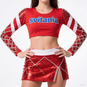 Ensembles de costumes de pom-pom girl jeunesse à manches longues pour femmes personnalisés Service OEM Spandex/Polyester Impression numérique 220g - Product Image 6