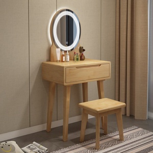 Table de maquillage avec miroir rond, ensemble de coiffeuse moderne avec 1 grand tiroir à glissières, meubles de chambre à coucher - Product Image 3