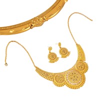 Parure de bijoux de mariée plaquée or, ornée de filigrane ajouré, collier et boucles d'oreilles, style ethnique, pour femmes