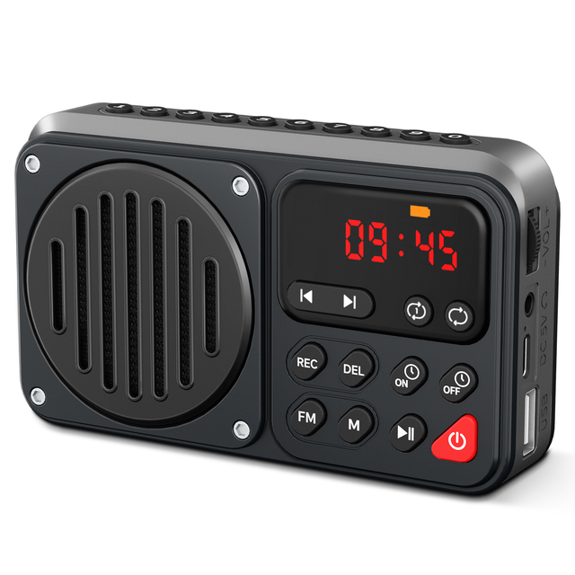 Rechargeable FM Radio Wireless Speaker TF Card and USB Charging Earphone Jack Auto Power On/off Clock Recording FM Radio