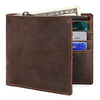 Portefeuille homme en cuir véritable Crazy Horse, nouveau style, design horizontal, rétro, à double pli, avec porte-monnaie et porte-cartes, importé de Russie