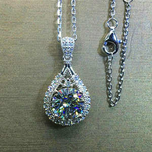 Collana con Pendente in Cristallo Oro Bianco a Forma di Goccia, Placcata in Rodio, Argento 925, Catena a Maglia Quadrata, Gioiello di Lusso da Sposa per Donna - Product Image 1
