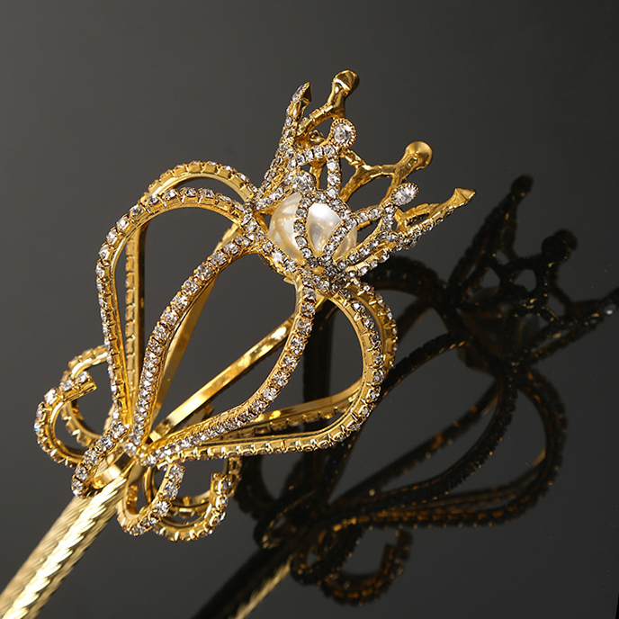 Customized Round Crown Design Pageant Rhinestone Scepter Crystal Wand