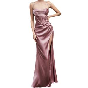 Nouvelle Robe de Soirée Longue en Satin Noire Élégante, Sans Manches, avec Corset Cristallisé, Fente Haute et Épaule Unique - Product Image 2