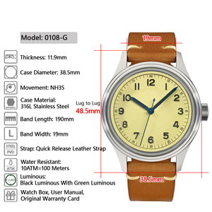 Vintage 38.5mm NH35 Style automatique hommes montre-bracelet mécanique <span class=keywords><strong>saphir</strong></span> 10Bar bracelet en <span class=keywords><strong>cuir</strong></span> plongeur résistant à l'eau pointeur - Product Image 6